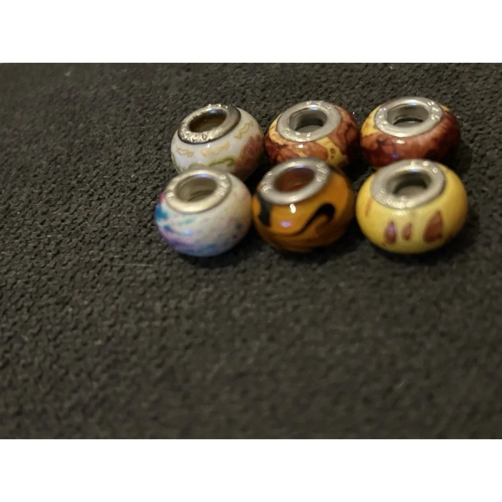 Lot of 6 Sterling Silver Core Bracelet Charm Beads Lampwork Glass Style 925 7